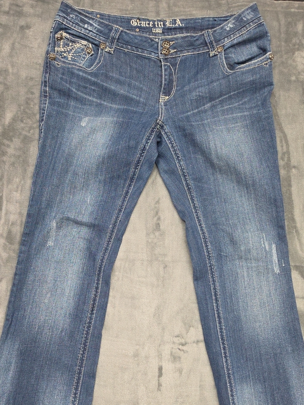 Grace Womens 13 Faded Blue Embroidered Boyfriend Jeans Western Y2K